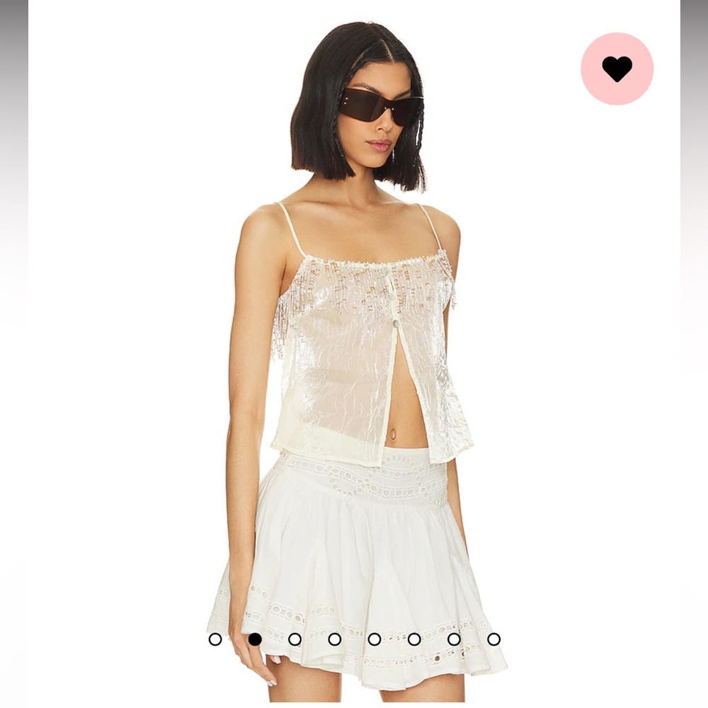 House of Harlow 1960 Ivory Satin Beaded Spaghetti Strap Tank - Picture 2 of 7